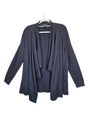 Lands End Womens L Black Open Front Cardigan Sweater Large Cotton Career Casual